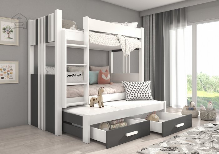 ADRK Furniture - Krevet na kat Artema - 80x180 cm - bijela/antracit