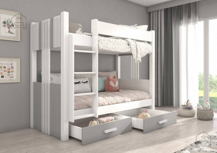 ADRK Furniture - Krevet na kat Arta - 80x180 cm - bijela/siva