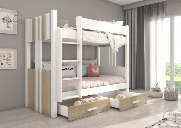 ADRK Furniture - Krevet na kat Arta - 90x200 cm - bijela/sonoma