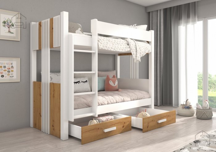 ADRK Furniture - Krevet na kat Arta - 90x200 cm - bijela/artisan