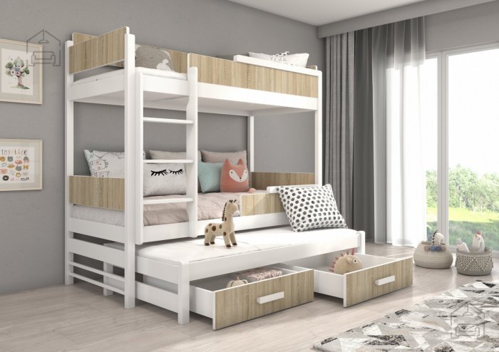 ADRK Furniture - Krevet na kat Queen - 80x180 cm - bijela/sonoma
