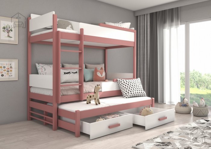 ADRK Furniture - Krevet na kat Queen - 90x200 cm - roza/bijela
