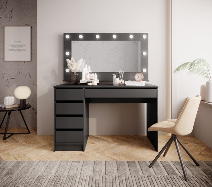 Laski meble - Toaletni stolić Ada s ogledalom i LED rasvjetom - antracit